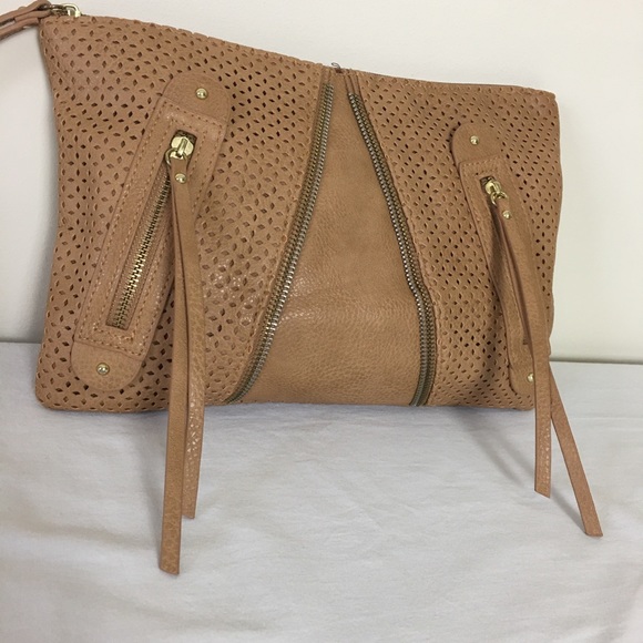 Clutch purse with zipper detail, tan color - Picture 2 of 9